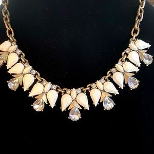 J. Crew White, Gold Rhinestone Flowerette Necklace